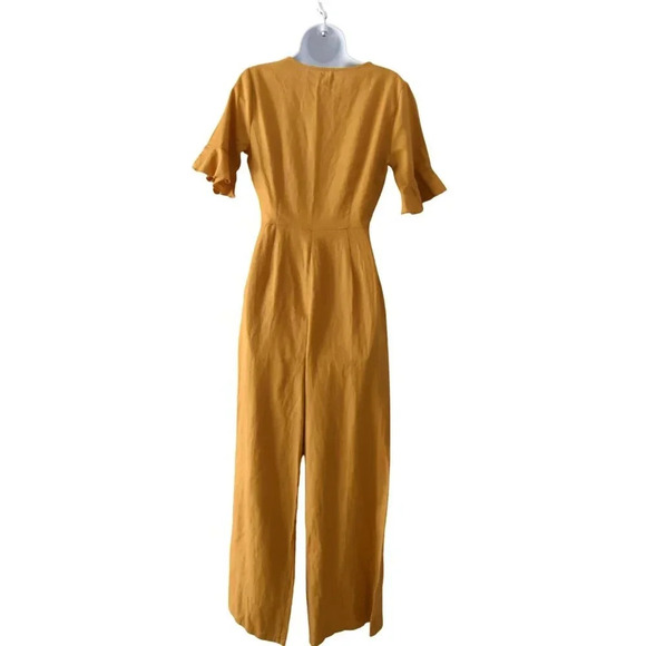 NWT ASOS || Jumpsuit Mustard Yellow Waist Tie Flutter Sleeve Wide Leg Sz 2 TALL - Picture 9 of 11